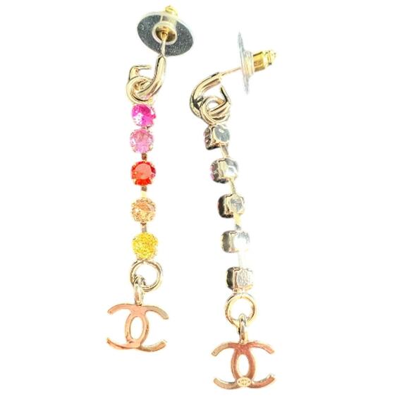 Chanel Light Gold Multi Crystal Dangle CC Earrings Cruise 2024 (CCXX015) - Picture 4 of 6